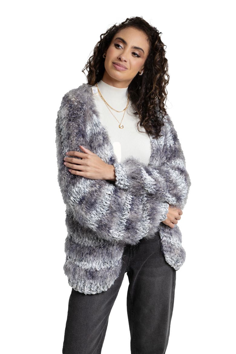Lurex Eyelash Stripe Cardigan, Alternate, color, GREY