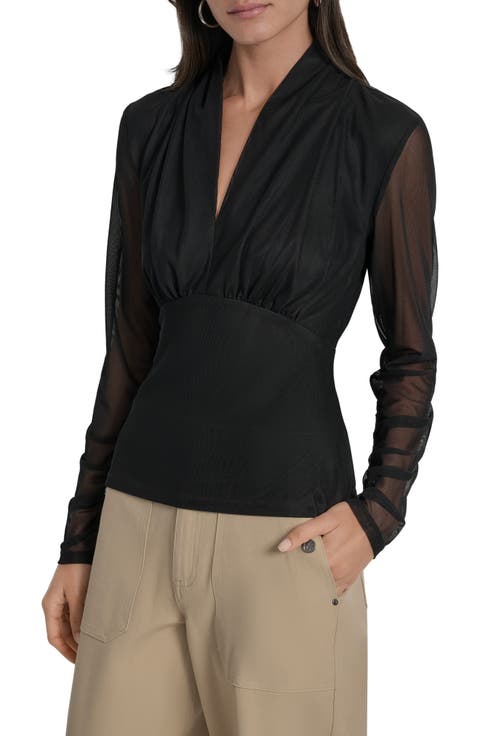 V-Neck Mesh Sleeve Top