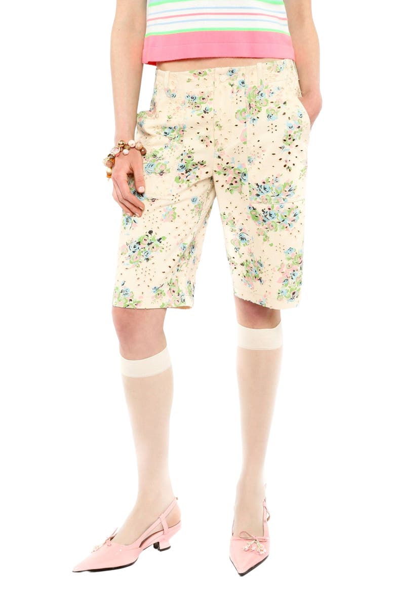 Anna Sui Rosies Posies Eyelet Bermuda Shorts, Main, color, 