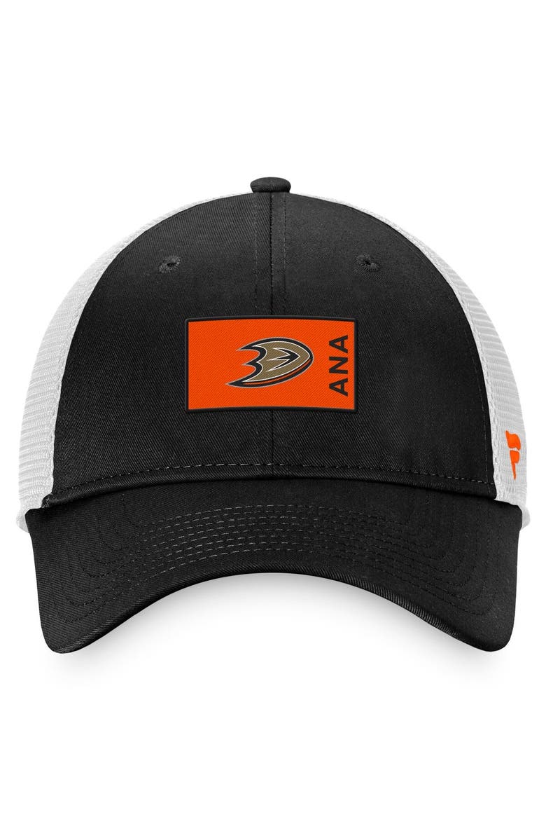 FANATICS Men's Fanatics Branded Black/White Anaheim Ducks Authentic Pro Rink Trucker Snapback Hat, Alternate, color,