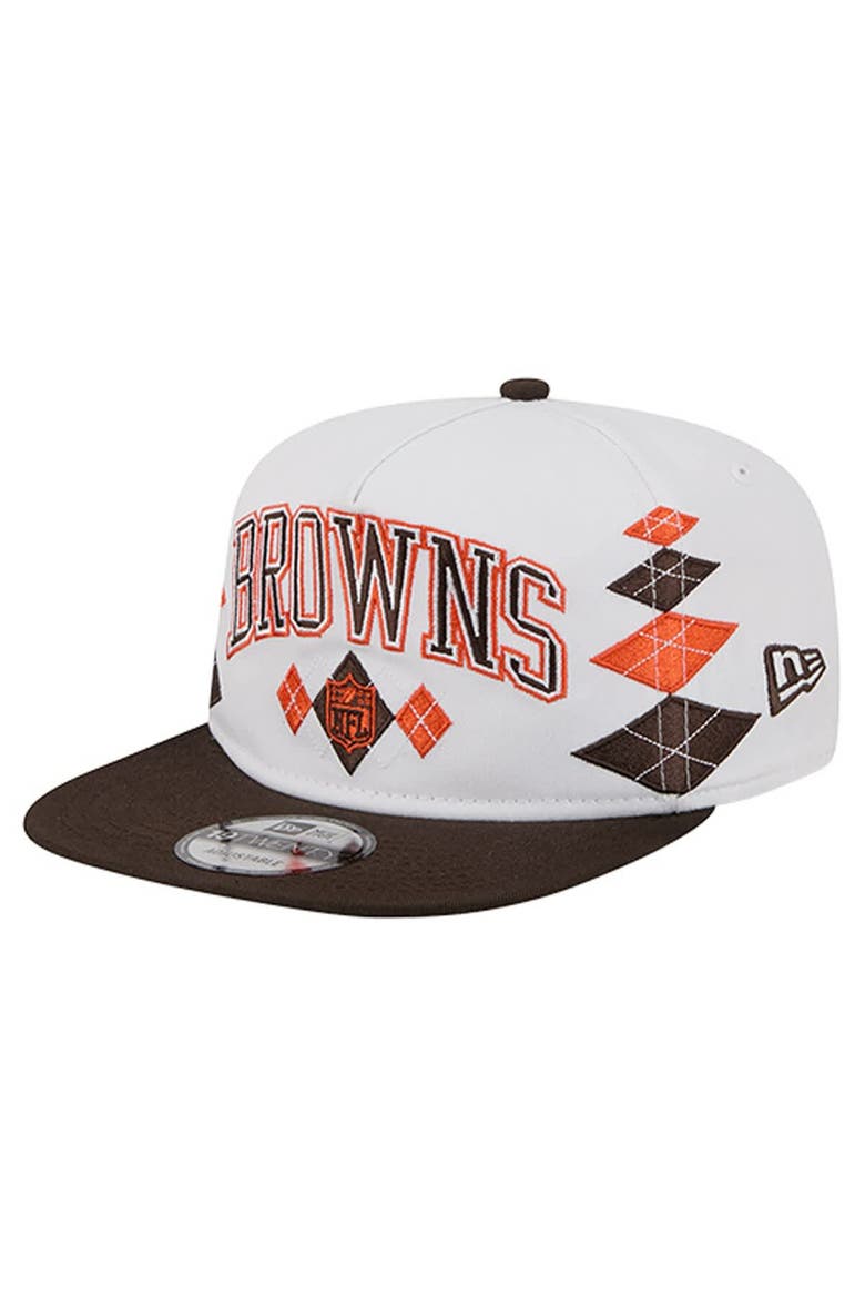 Men's New Era  White Cleveland Browns Argyle 19TWENTY Adjustable Hat, Alternate, color, White