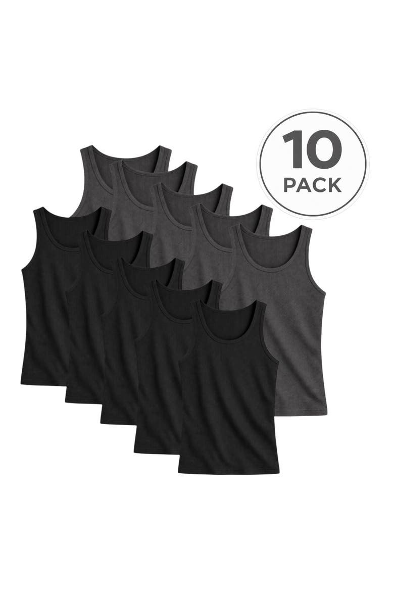BenBen Mens 10 Pack Ribbed Tank Tops Classic Fit, Alternate, color, Black/Grey