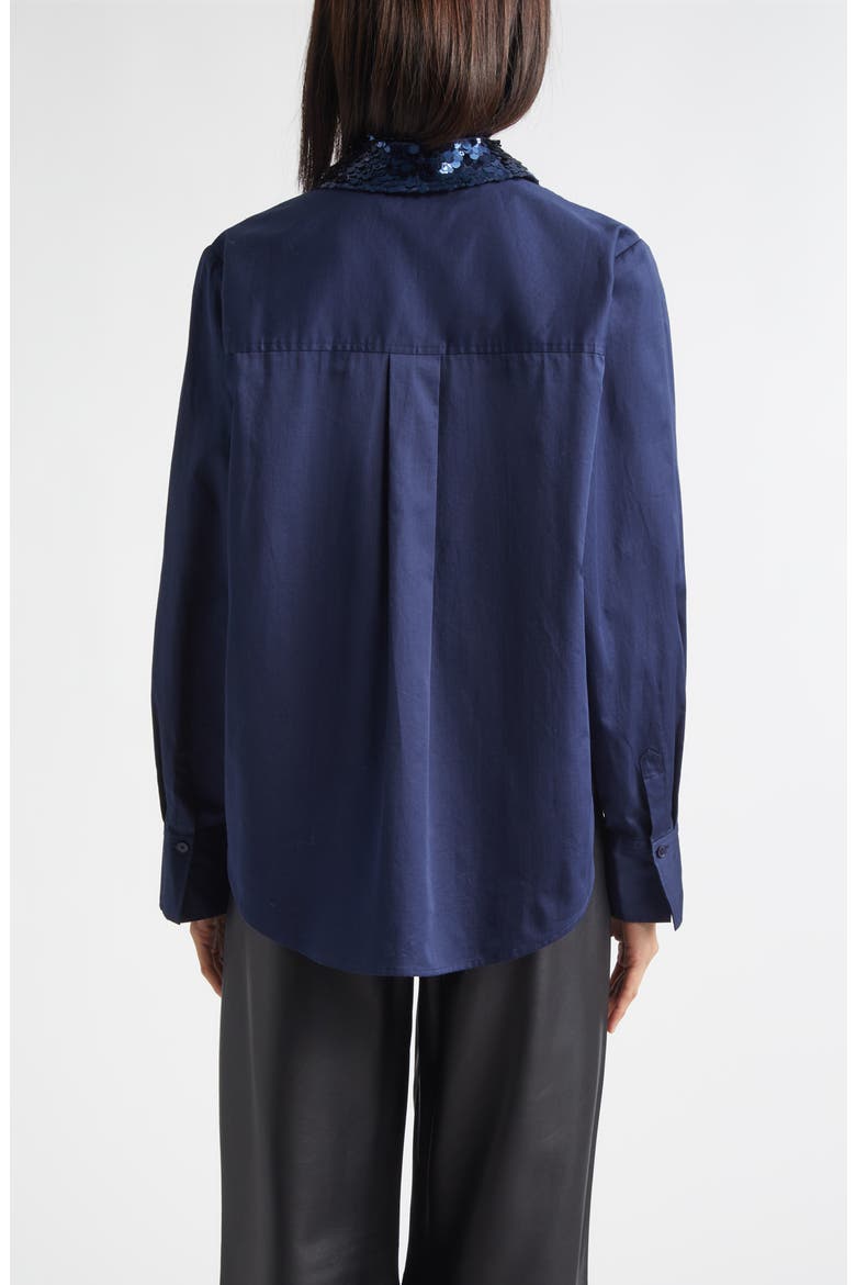 Alina Sequin Collar Cotton Button-Up Shirt, Alternate, color, NAVY