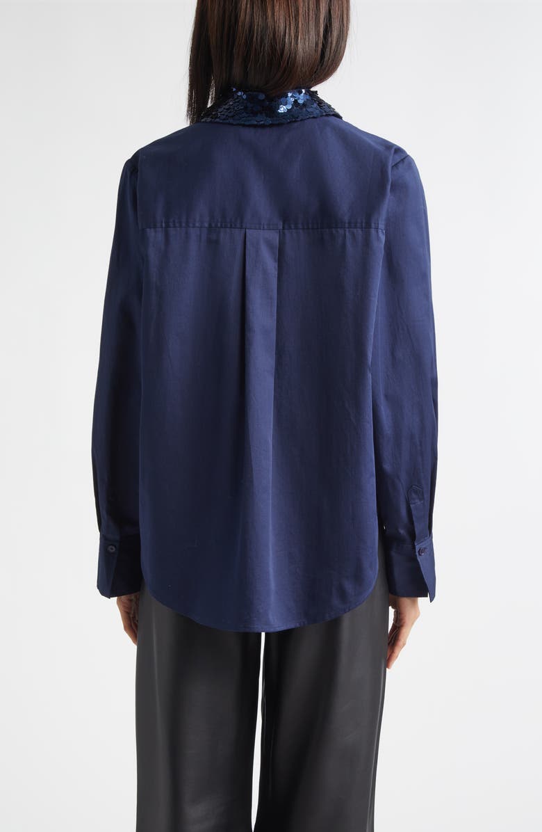 Derek Lam 10 Crosby Alina Sequin Collar Cotton Button-Up Shirt, Alternate, color, Navy