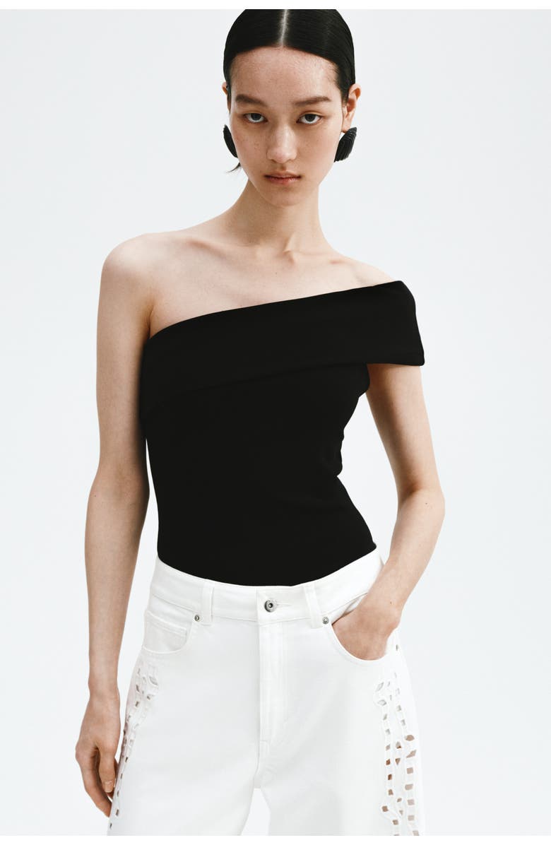 H&M Off-the-shoulder thong bodysuit, Alternate, color, Black