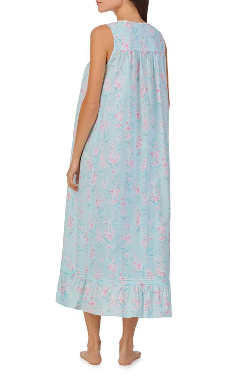 Shop Eileen West Floral Sleeveless Cotton Ballet Nightgown In Aqua/prt