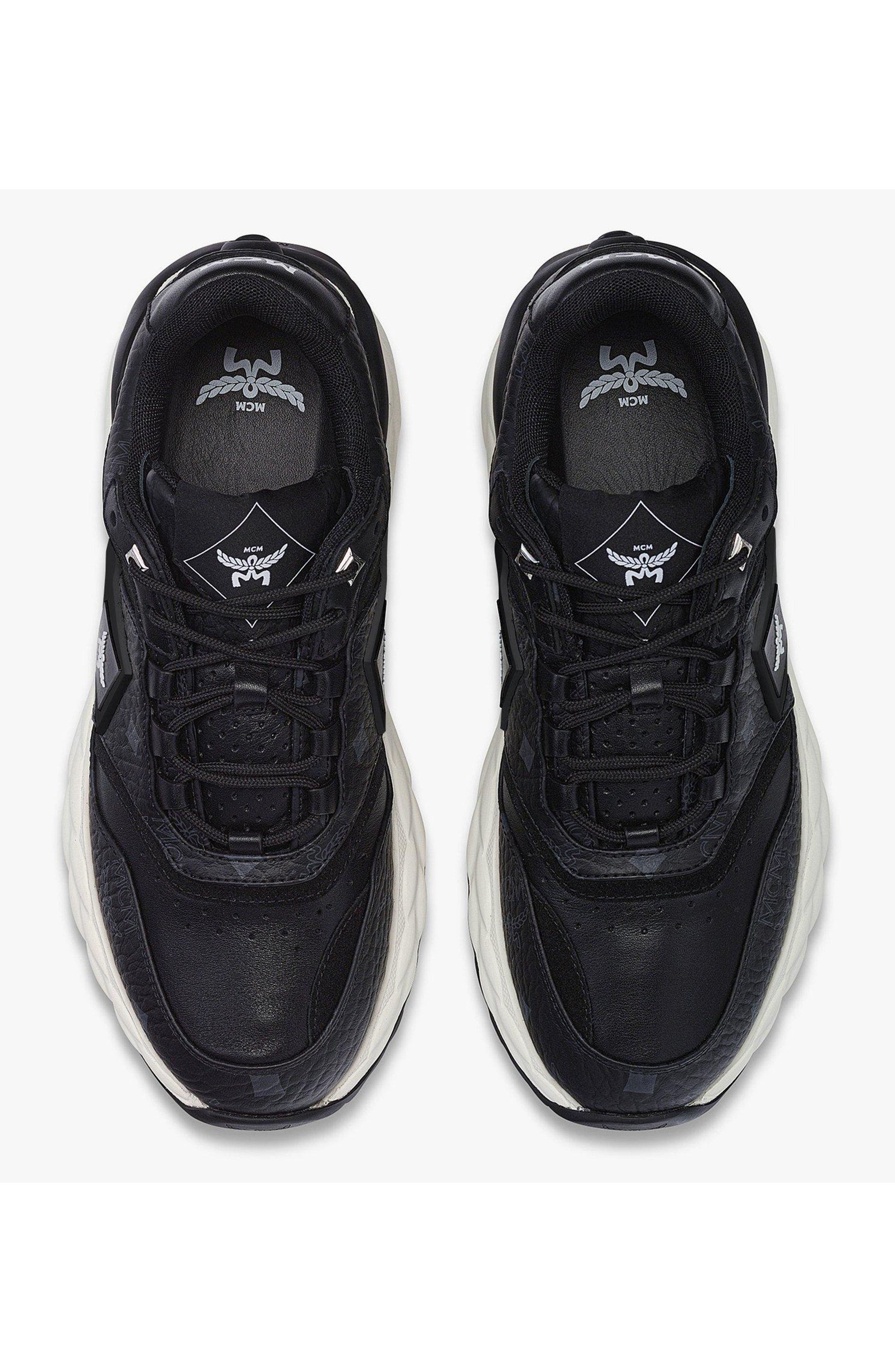 MCM Skywander Sneakers in Visetos, Alternate, color, Black