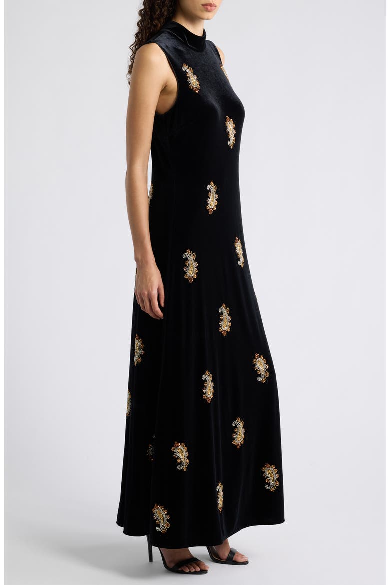 The Vani Velvet Maxi Dress, Alternate, color, NOIR/ BRONZE GOLD