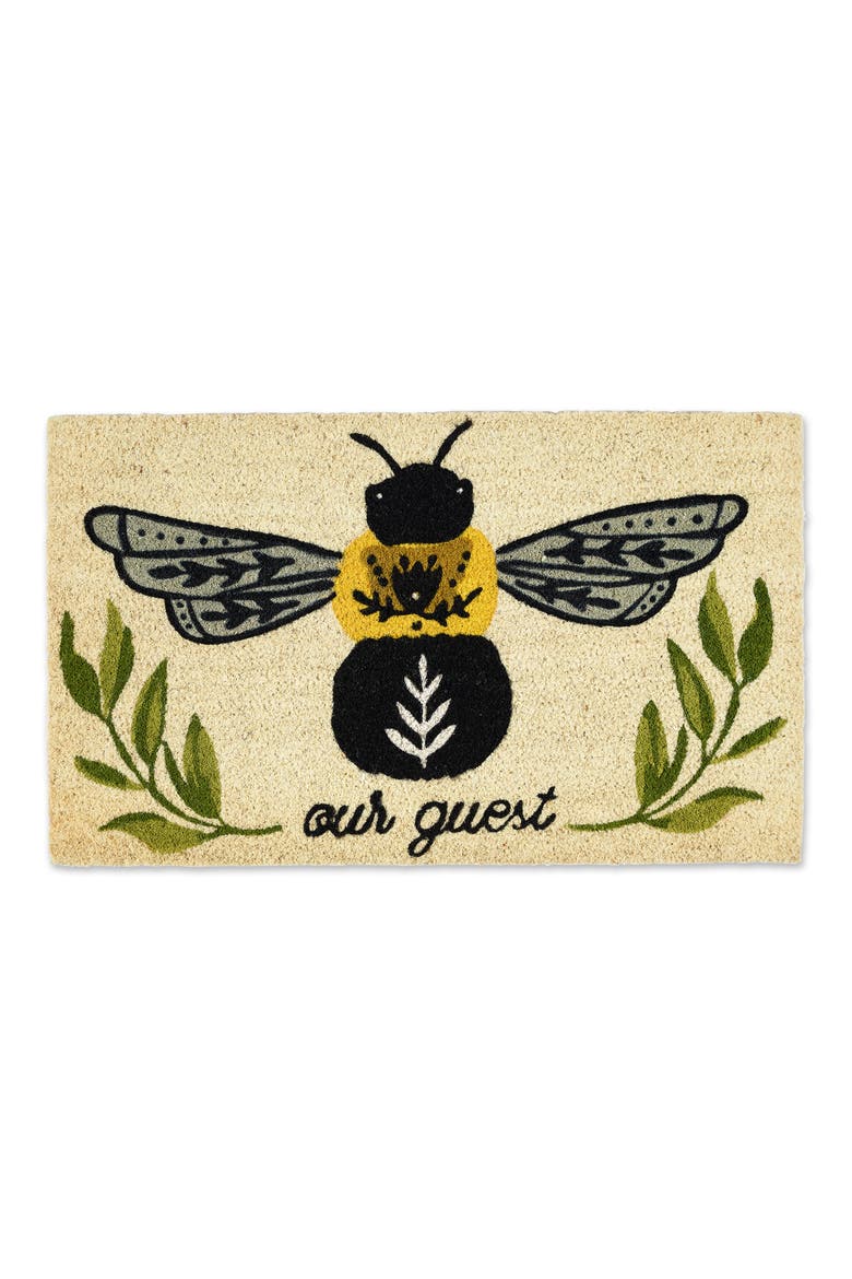 Bee Our Guest Coir Doormat, Main, color, BLACK