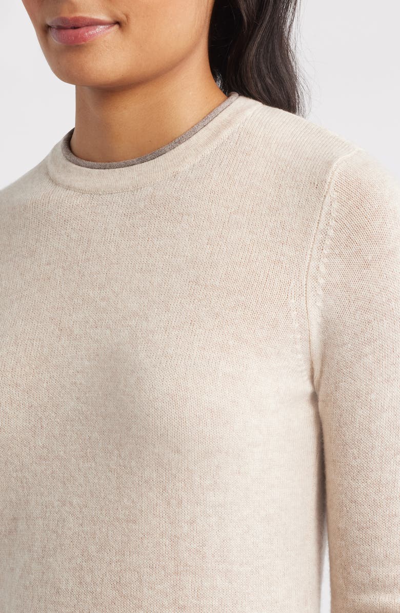Griffen Double Trim Wool
Cashmere Crewneck Sweater, Alternate, color, Oat/ Mink
