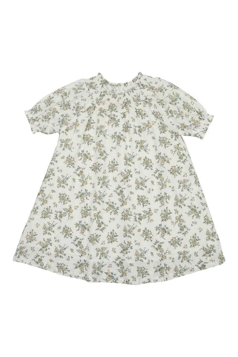 Kids' Smocked Trim Cotton Blend Dress, Main, color, WHITE