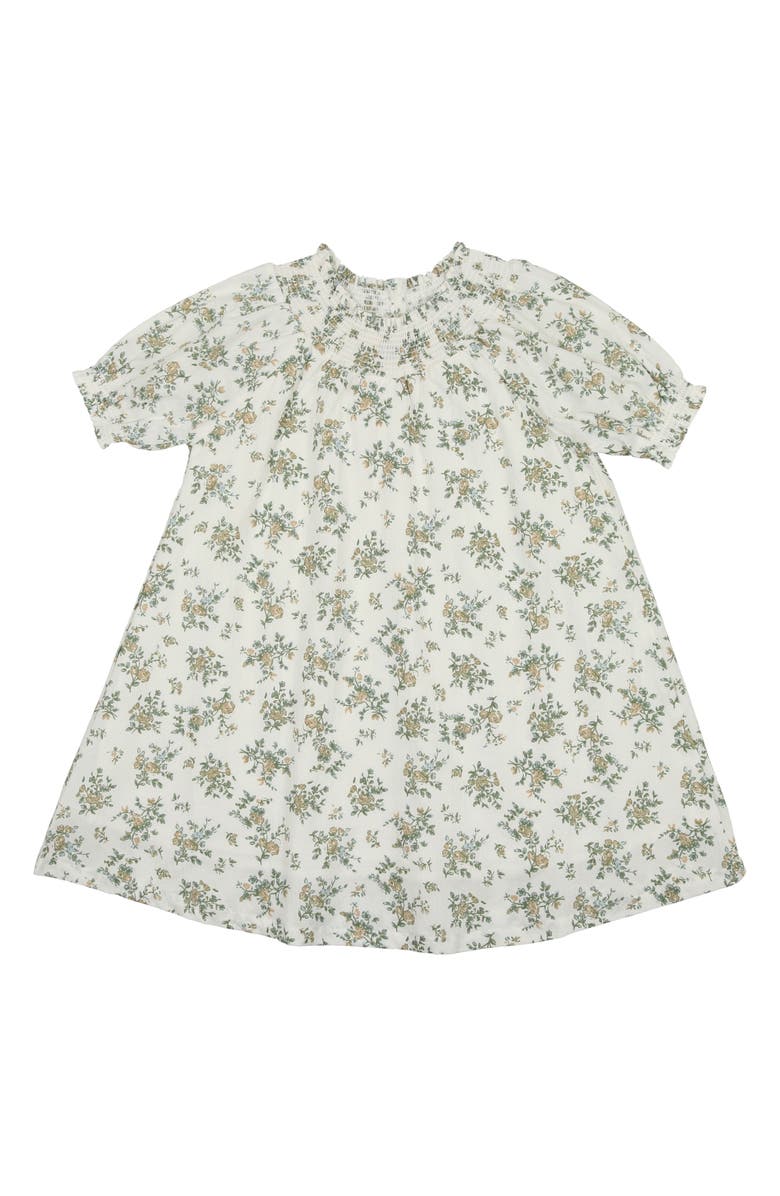 Manière Kids
 Smocked Trim Cotton Blend Dress, Main, color, White