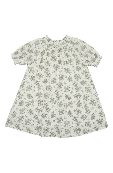 Kids
 Smocked Trim Cotton Blend Dress (Toddler)