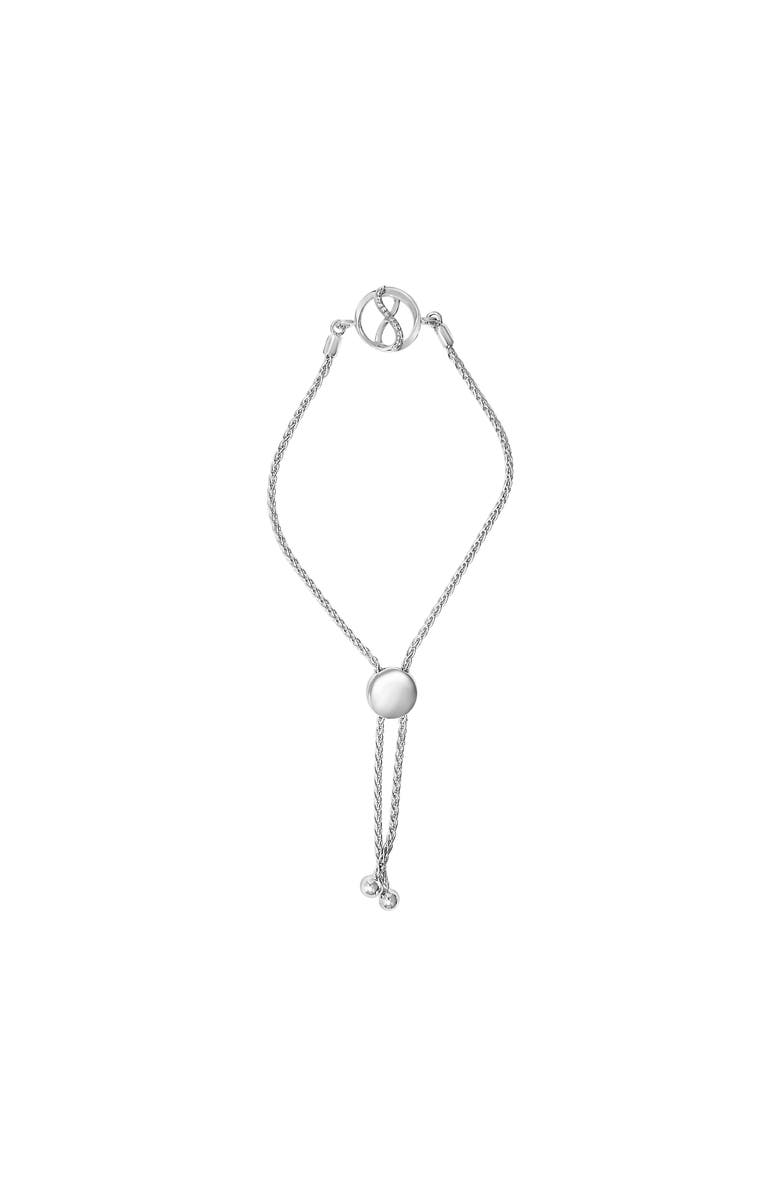 Haus of Brilliance .925 Sterling Silver Diamond Accent Ribbon and Circle Bolo Adjustable Bracelet, Alternate, color, Silver