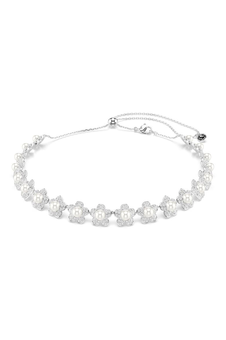 x Ariana Grande Crystal Faux Pearl Choker Necklace, Main, color, SILVER/ WHITE