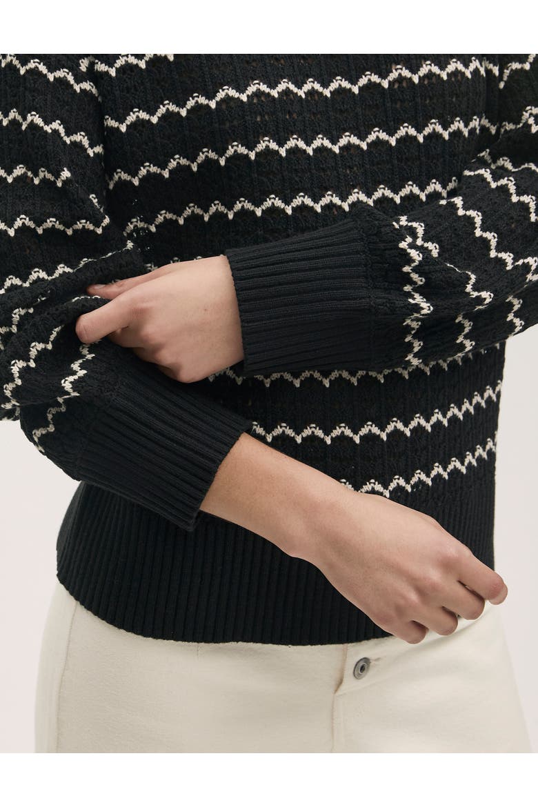 Sansa Long Sleeve Crochet Sweater, Alternate, color, Black