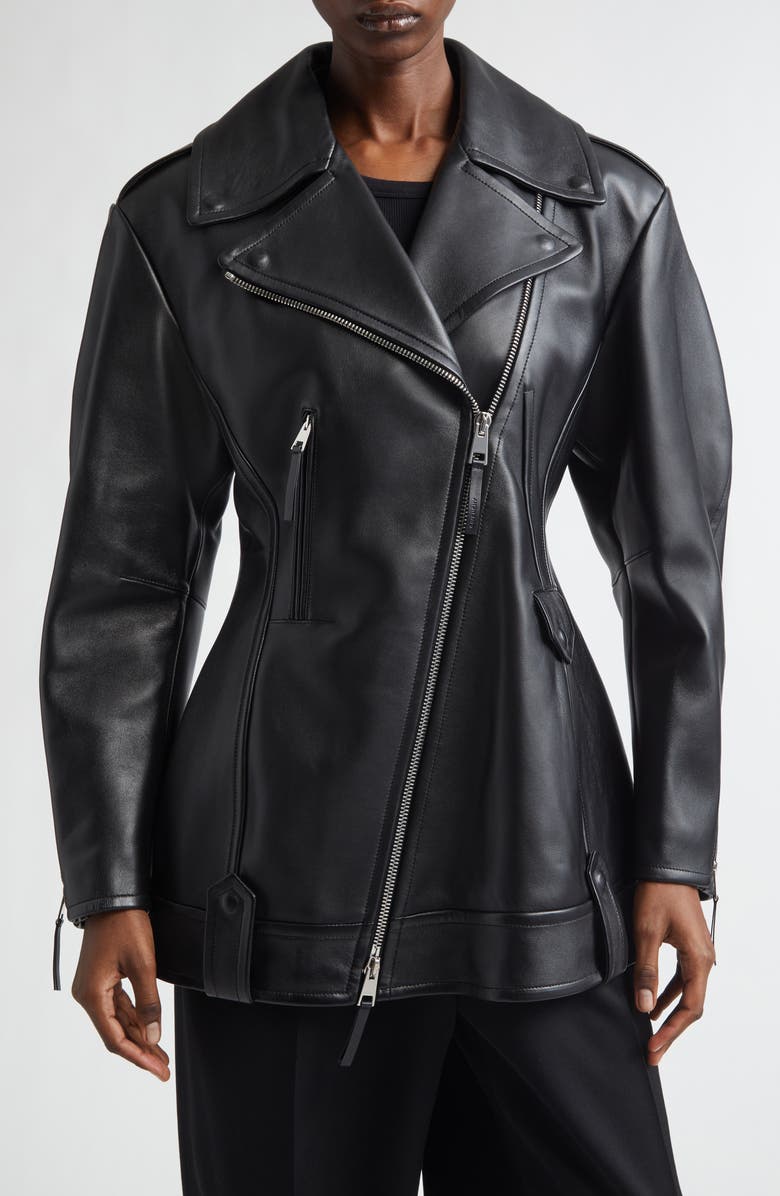 Givenchy Cocoon Crop Leather Biker Jacket, Main, color, Black