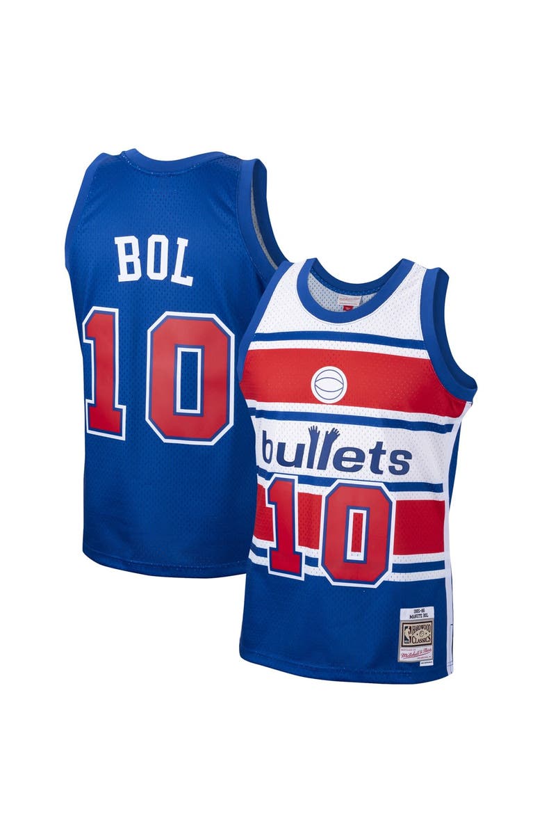 Mitchell & Ness Men's Mitchell & Ness Manute Bol Blue Washington Bullets Hardwood Classics Swingman Jersey, Main, color,