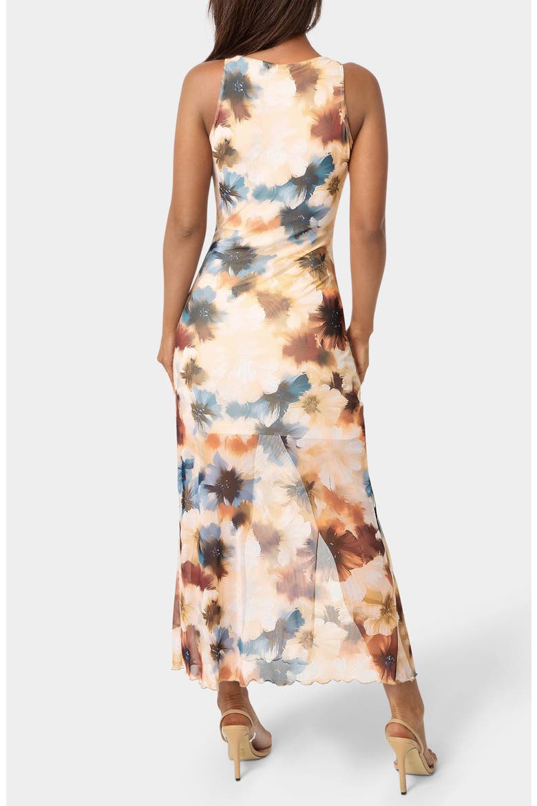 Power Mesh Side Ruched Maxi Dress, Alternate, color, BLUE TAN