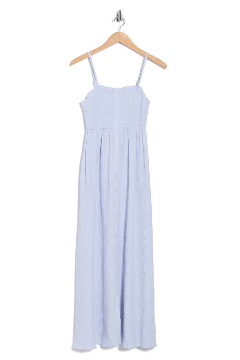 Smocked Button Front Cotton Gauze Sundress, Alternate, color, DUSTY BLUE