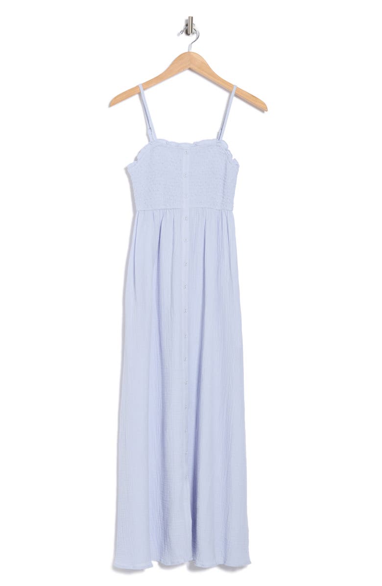 Lovestitch Smocked Button Front Cotton Gauze Sundress, Alternate, color, Dusty Blue