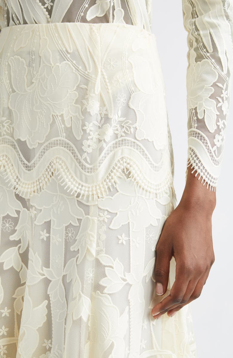 Lela Rose Floral Lace A-Line Skirt, Alternate, color, Cream