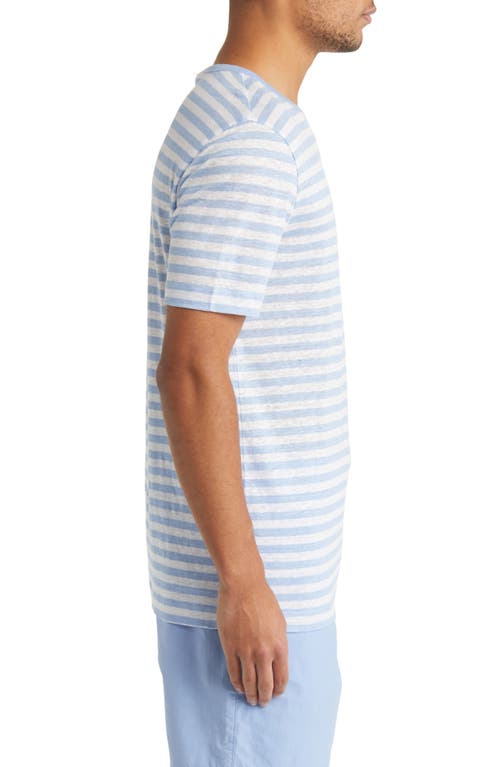 Hugo Boss Open Blue Pure Linen Horizontal Striped T Shirt In Open Blue