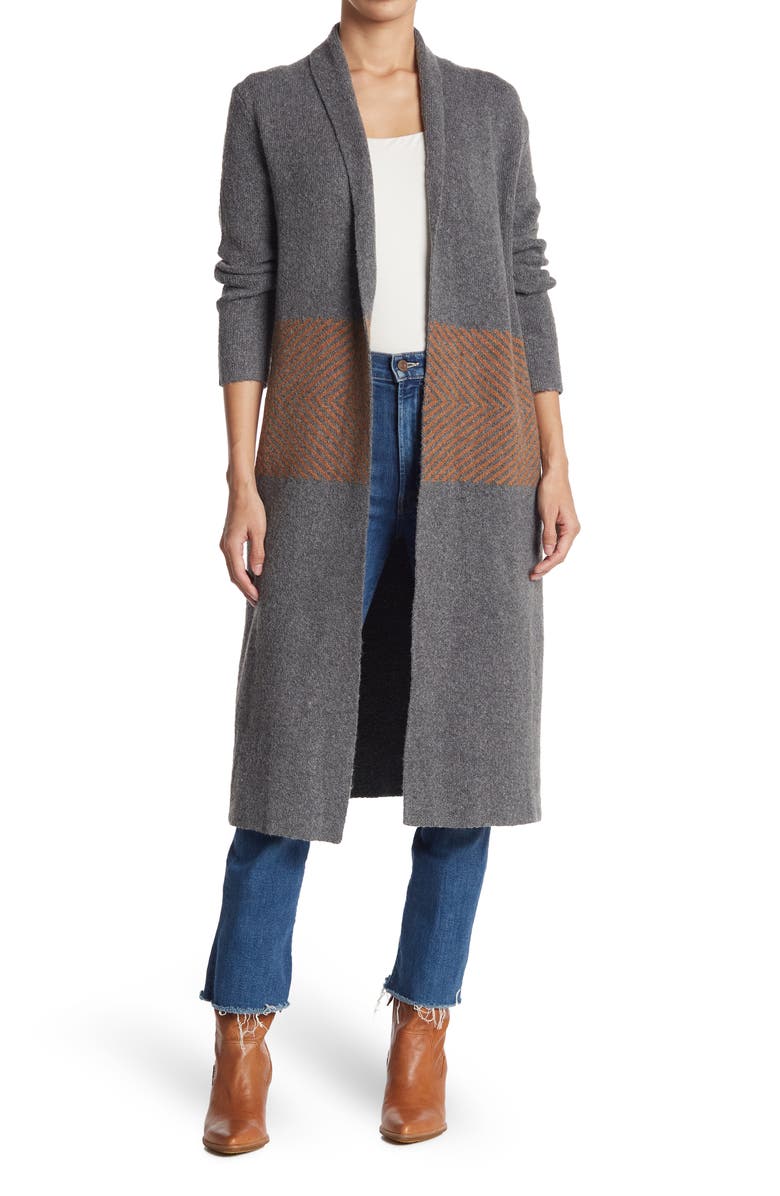 Bobeau Chevron Waist Knit Shawl Cardigan, Main, color,