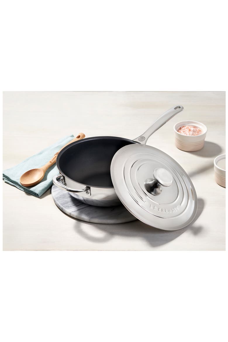 3.5-Quart Nonstick Stainless Steel Saucier with Lid, Alternate, color, SILVER