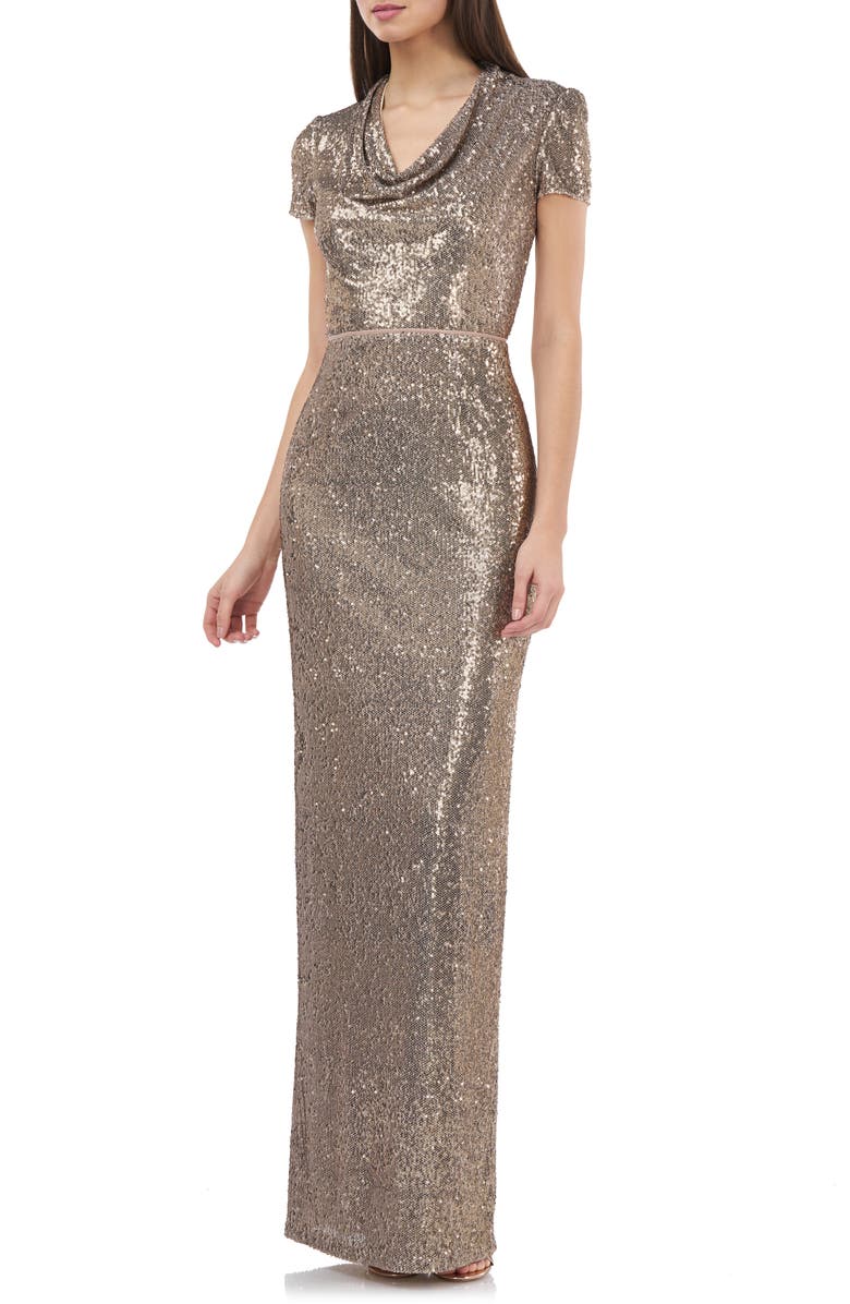 JS Collections Sequin Cowl Neck Column Gown, Main, color,