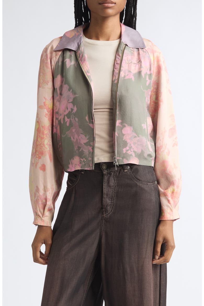 Floral Crinkled Bomber Jacket, Main, color, MISTY ROSE