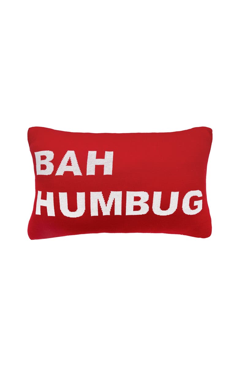 C&F Home Bah Humbug Knitted Throw Pillow, 14" x 22", Alternate, color, Red