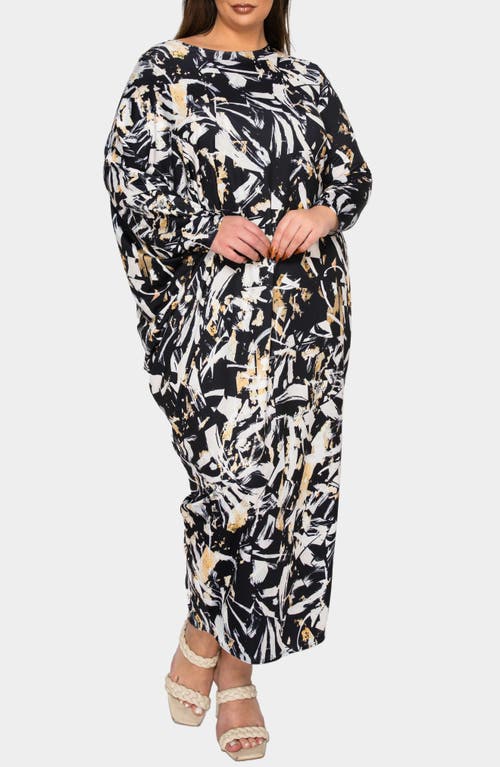 L I V D Asher Asymmetrical Long Sleeve Stretch Maxi Dress In Black Taupe