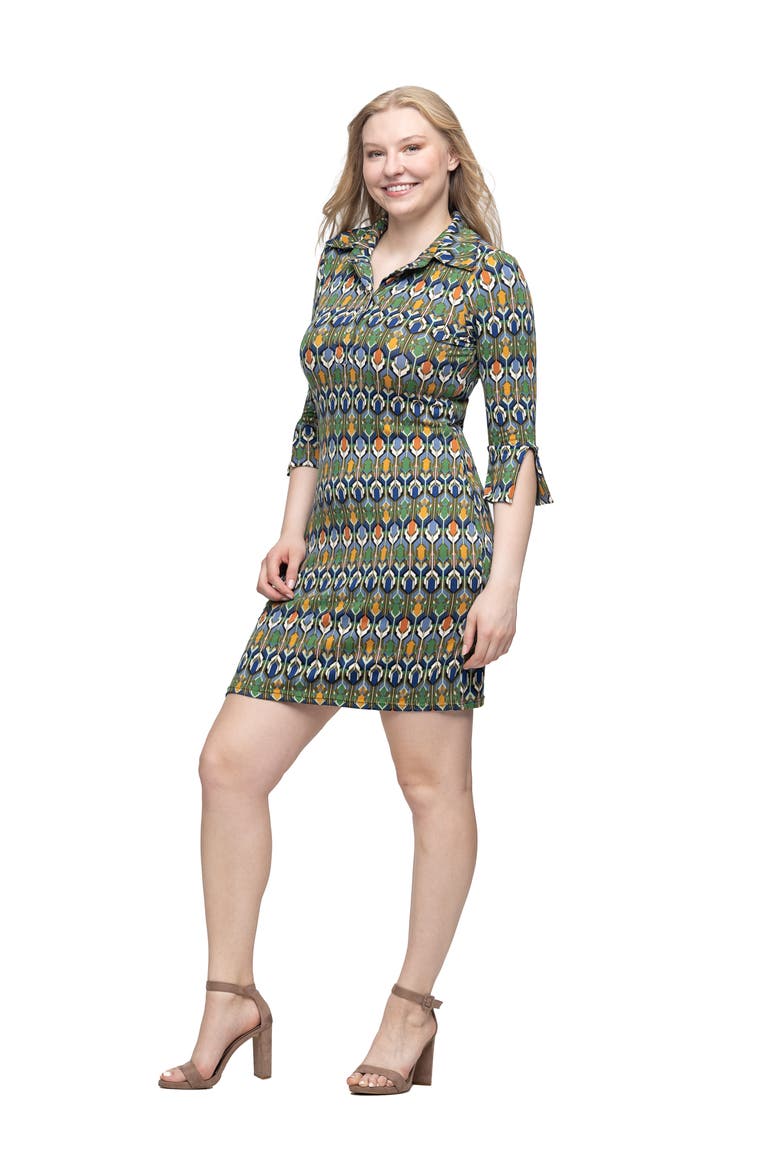 Geometric Print Three Quarter Sleeve Mini Dress, Alternate, color, Green Multi
