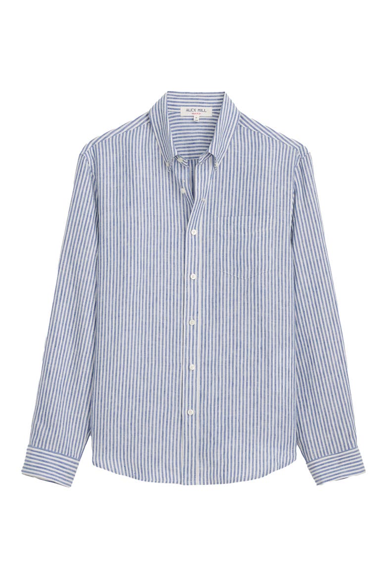Mill Stripe Linen Button-Down Shirt, Main, color, BLUE / WHITE