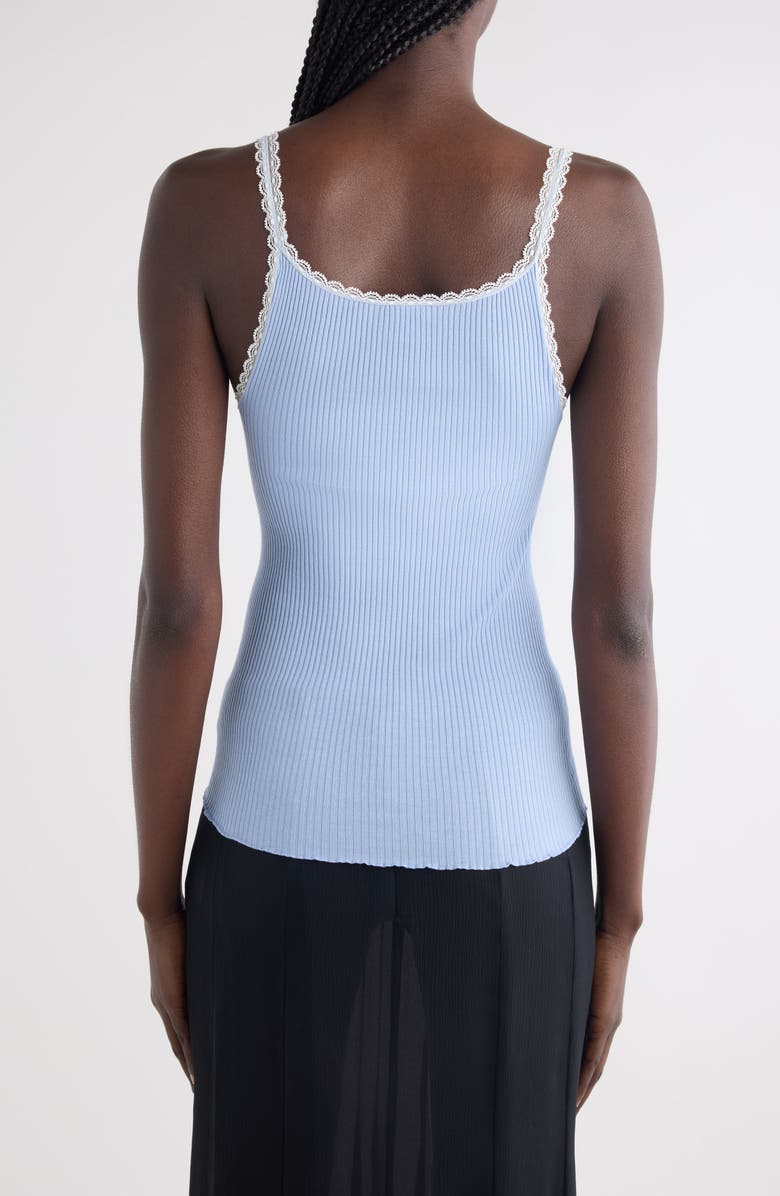 Chloé Fitted Lace Trim Jersey Rib Tank, Alternate, color, Idyllic Blue