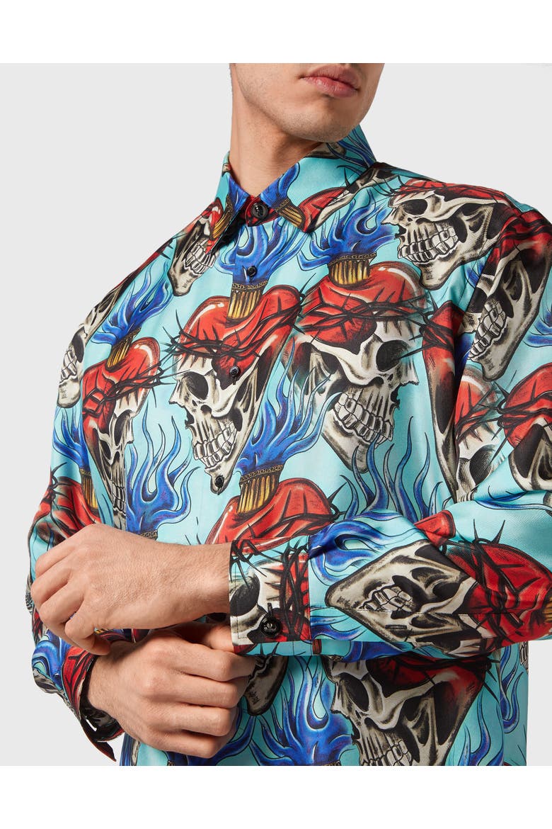 Silk Dandy Shirt Love Tattoo Men, Alternate, color, turquoise