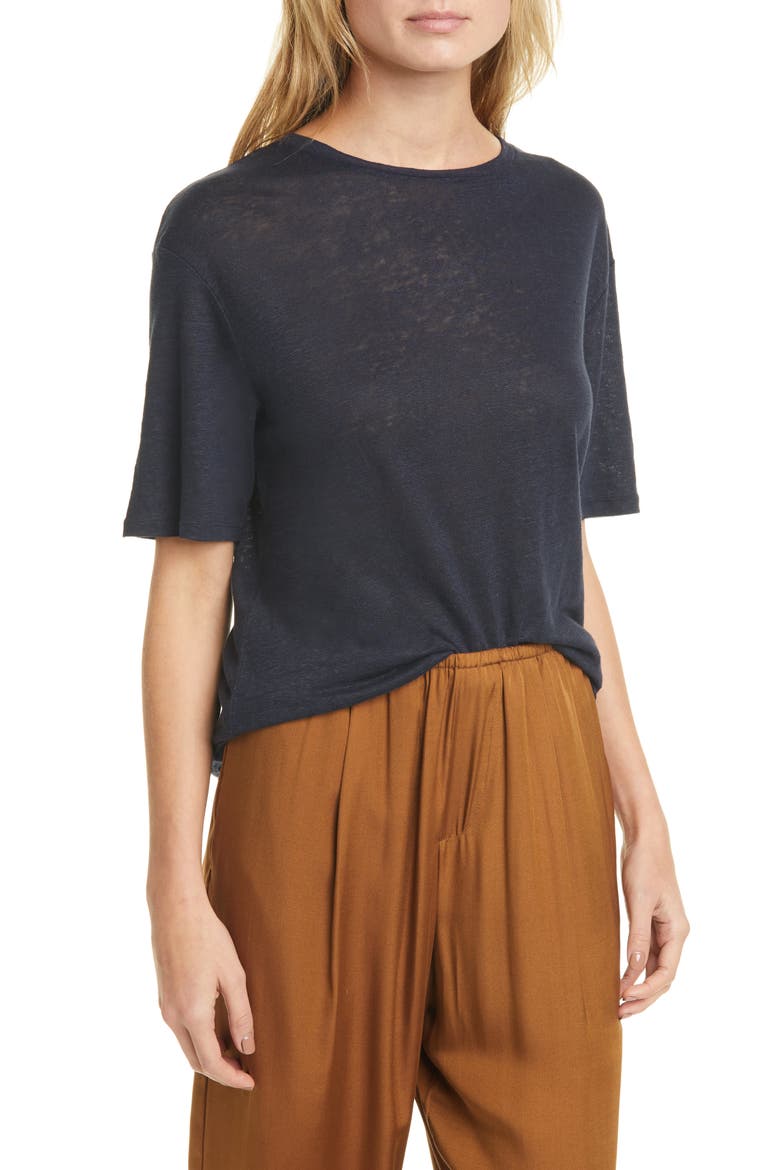 Boyfriend Slub Linen T-Shirt, Alternate, color, COASTAL