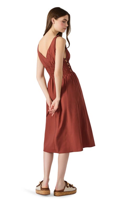 Steve Madden Kassie Bead Detail Smock Waist Cotton Midi Dress In Gray