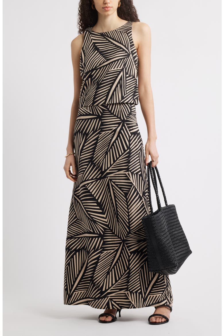 A-Line Maxi Skirt, Alternate, color, BLACK- BEIGE PALM PRINT