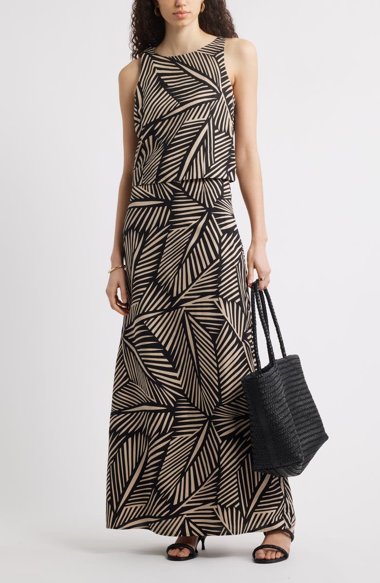 Nordstrom A-Line Maxi Skirt, Alternate, color, Black- Beige Palm Print