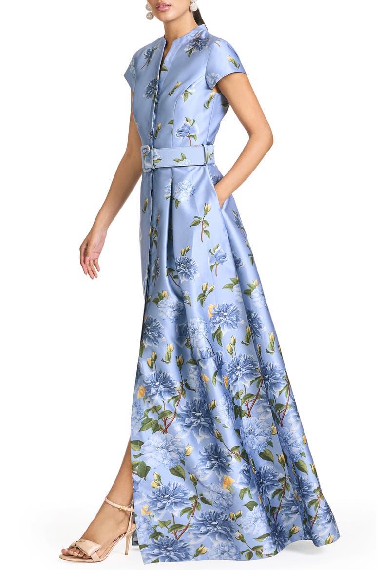 Marta Belted Mikado Gown, Alternate, color, TWILIGHT PEONY DEGRADE