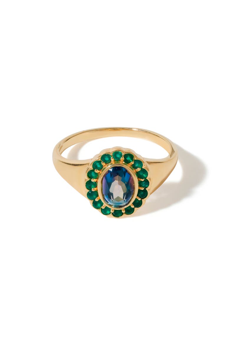 Halo Gemstone Ring, Alternate, color, GOLD QUARTZ BLUE
