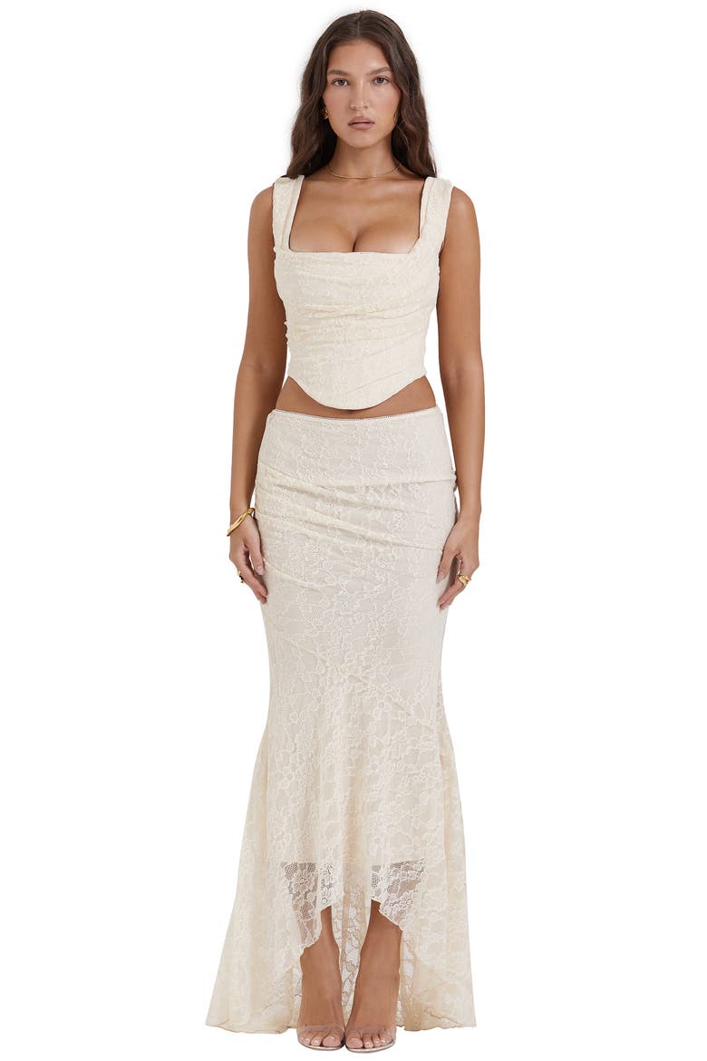 Una Floral Cowl Neck Lace-Up Corset Top, Alternate, color, VINTAGE CREAM