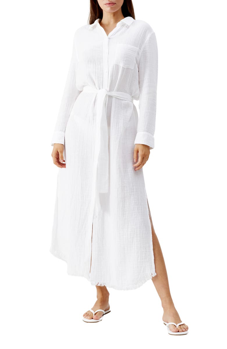 Melissa Odabash Margot Long Sleeve Cotton Cover-Up Shirtdress, Main, color, 