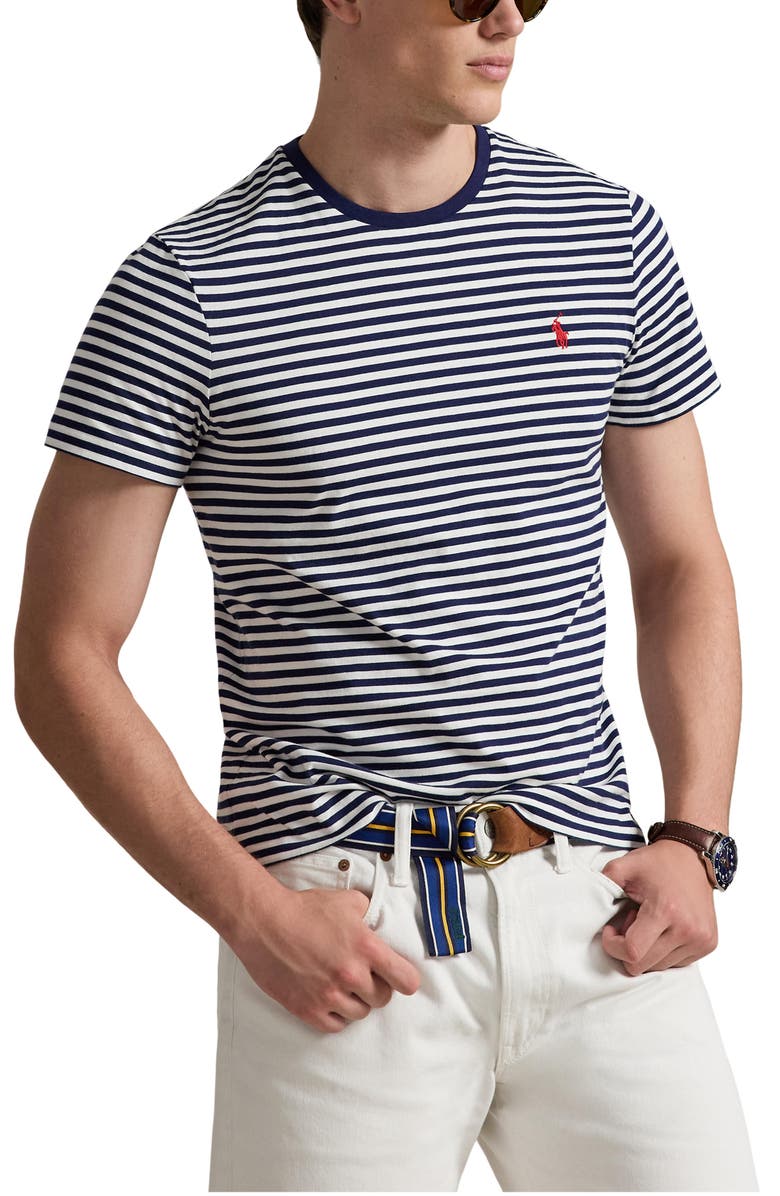 Polo Ralph Lauren Classic Fit Stripe Cotton T-Shirt, Main, color, Newport Navy/ White