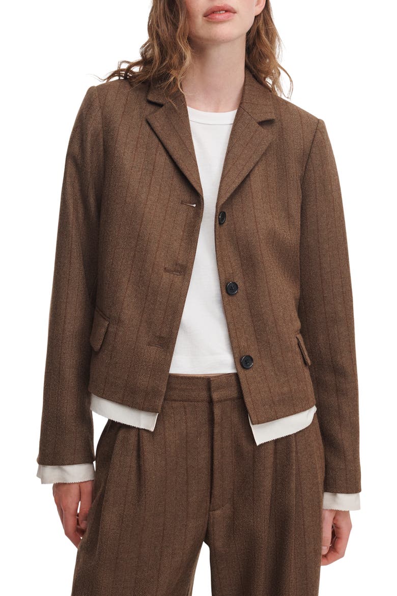 Lawrence Pinstripe Wool Blend Cropped Blazer, Main, color, TAMST