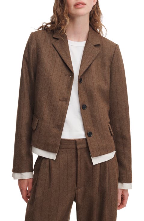 Lawrence Pinstripe Wool Blend Cropped Blazer