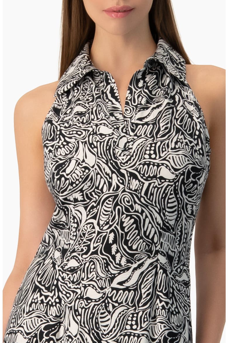 Abstract Graphic Print Halter-Neck Fitted Maxi Dress, Alternate, color, Black