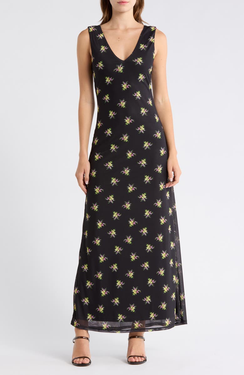 AFRM LOS ANGELES Earhart Sleeveless Mesh Maxi Dress, Main, color, Noir Spring Bouquet